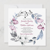 Roze en Blauwe Waterverf Bloemenkrans bruiloft | Kaart (Voorkant)