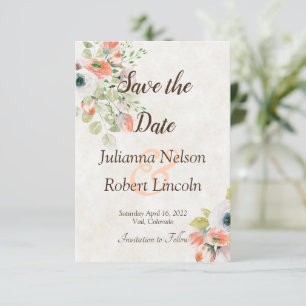 Roze en blauwe waterverf bloemige save the date ui kaart