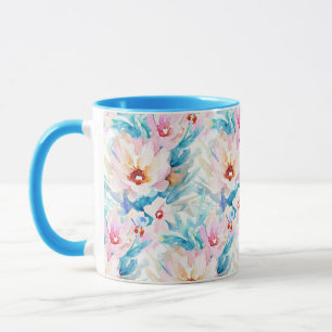 Roze en blauwe waterverf bloemmotief mok