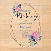 Roze en blauwe waterverf bruiloft acryl uitnodigingen (Voorkant)