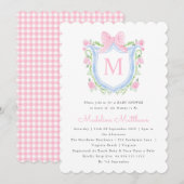 Roze en Blauwe Waterverf Crest Baby shower Kaart (Voorkant / Achterkant)