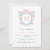 Roze en Blauwe Waterverf Crest Baby shower Kaart (Voorkant)