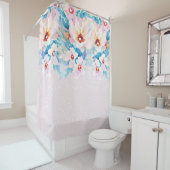 Roze en blauwe waterverf floraal douchegordijn (In situ)