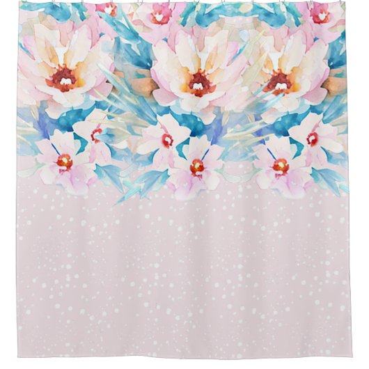 Roze en blauwe waterverf floraal douchegordijn (Voorkant)