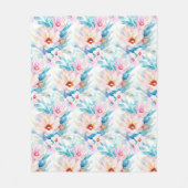 Roze en blauwe waterverf floraal fleece deken (Voorkant)