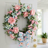 Roze en blauwe waterverf floraal satijnen lint