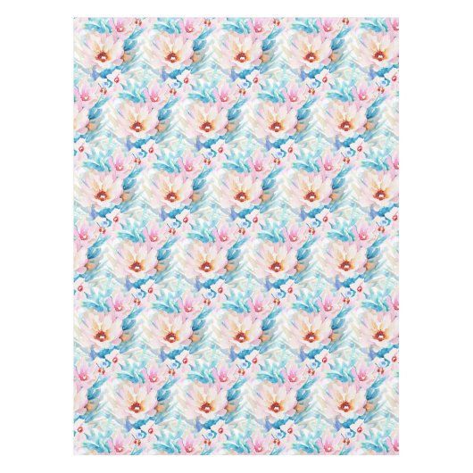 Roze en blauwe waterverf floraal tafelkleed (Voorkant)