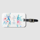 Roze en blauwe waterverf floral gepersonaliseerd bagagelabel (Voorkant (horizontaal))