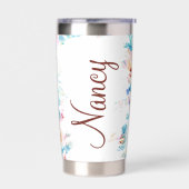 Roze en blauwe waterverf floral gepersonaliseerd geïsoleerde drinkbeker (Links)