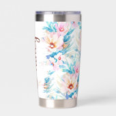 Roze en blauwe waterverf floral gepersonaliseerd geïsoleerde drinkbeker (Achterkant)