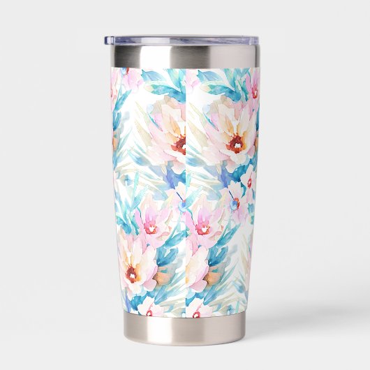 Roze en blauwe waterverf floral gepersonaliseerd geïsoleerde drinkbeker