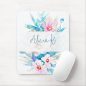 Roze en blauwe waterverf floral gepersonaliseerd muismat (Met muis)