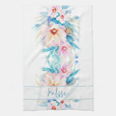 Roze en blauwe waterverf floral gepersonaliseerd theedoek (Verticaal)