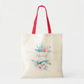 Roze en blauwe waterverf floral gepersonaliseerd tote bag (Voorkant)