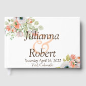 Roze en blauwe waterverf florale bruiloft gastenboek (Voorkant)