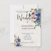 Roze en blauwe waterverf florale bruiloft kaart (Voorkant)