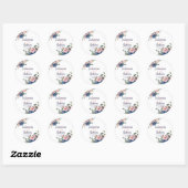 Roze en blauwe waterverf florale bruiloft klassiek ronde sticker (Vel)