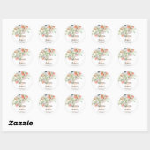 Roze en blauwe waterverf florale bruiloft klassiek ronde sticker (Vel)