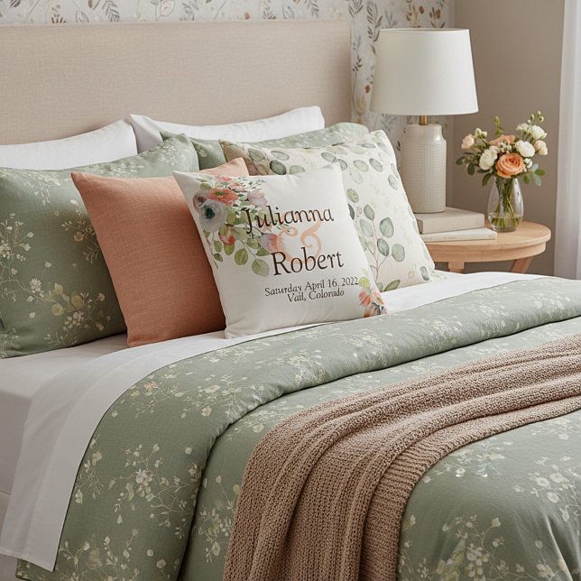 Roze en blauwe waterverf florale bruiloft met roze kussen (Creator heeft geüpload)