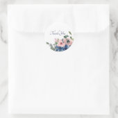 Roze en blauwe waterverf florale dank u klassiek ronde sticker (Tas)