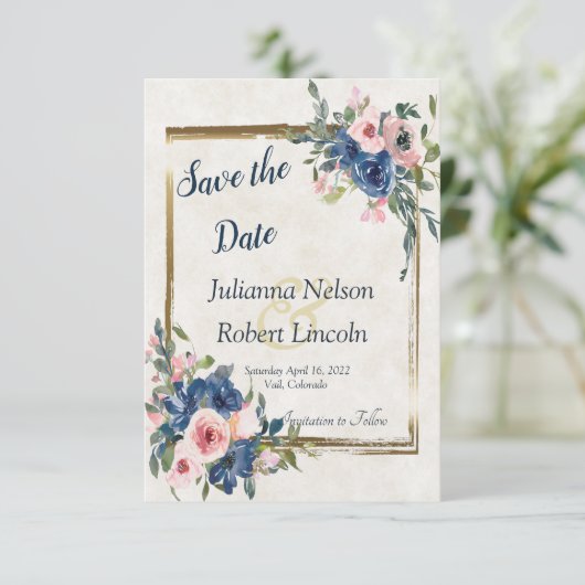 Roze en blauwe waterverf florale suspensie kaart (Staand voorkant)