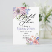 Roze en blauwe waterverf florale uitnodiging (Staand voorkant)