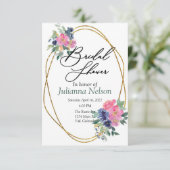 Roze en blauwe waterverf florale uitnodiging (Staand voorkant)