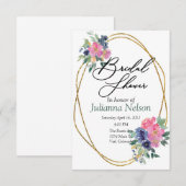 Roze en blauwe waterverf florale uitnodiging (Voorkant / Achterkant)