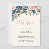 Roze en blauwe Waterverf Flowers Baby shower Kaart (Voorkant)