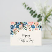 Roze en blauwe Waterverf Flowers Moederdag Briefkaart (Staand voorkant)