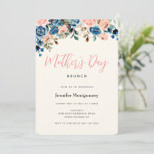 Roze en blauwe Waterverf Flowers Moederdag Brunch Kaart (Staand voorkant)