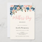 Roze en blauwe Waterverf Flowers Moederdag Brunch Kaart (Voorkant)