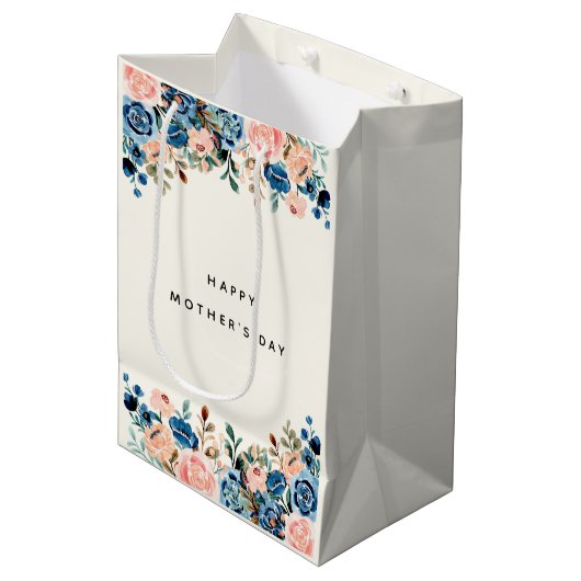 Roze en blauwe Waterverf Flowers Moederdag Medium Cadeauzakje (Voorkant Gekanteld)