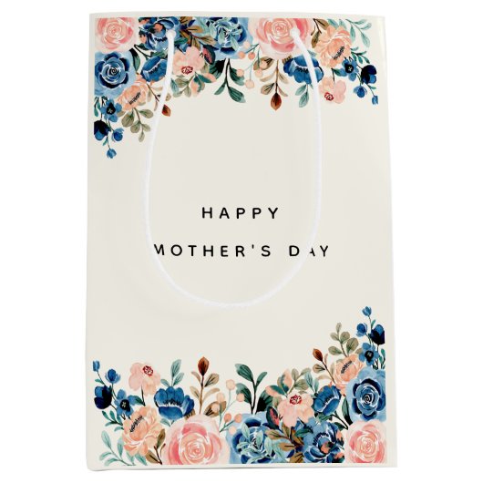 Roze en blauwe Waterverf Flowers Moederdag Medium Cadeauzakje (Voorkant)