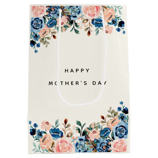 Roze en blauwe Waterverf Flowers Moederdag Medium Cadeauzakje (Achterkant)