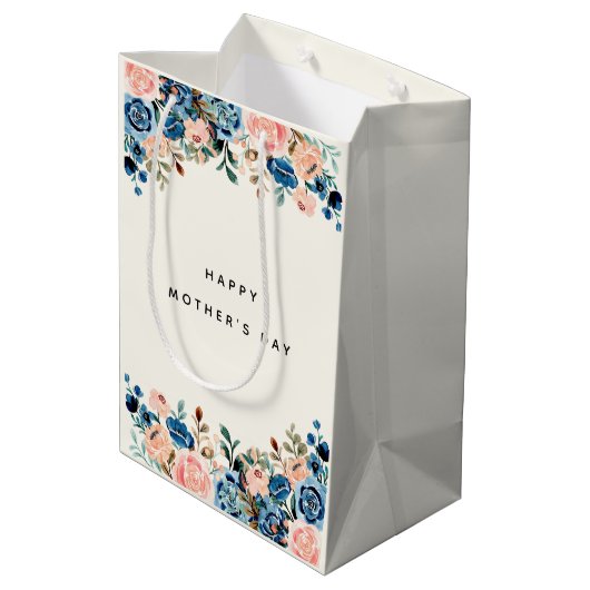 Roze en blauwe Waterverf Flowers Moederdag Medium Cadeauzakje (Achterkant Gekanteld)