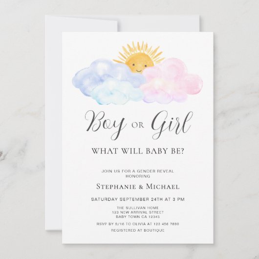 Roze en blauwe Waterverf Gender onthullen Kaart (Voorkant)