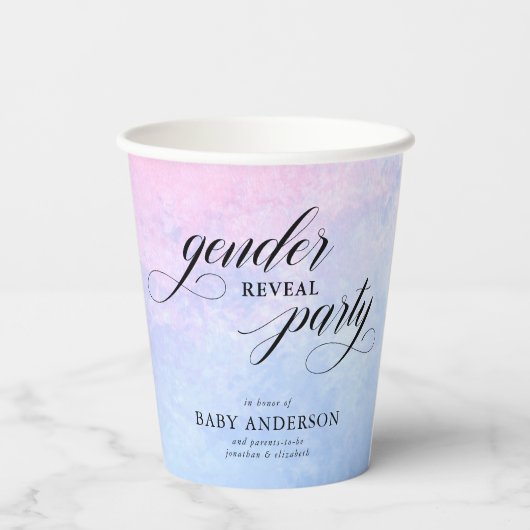 Roze en blauwe Waterverf Genderfeest Papieren Bekers (Achterkant)