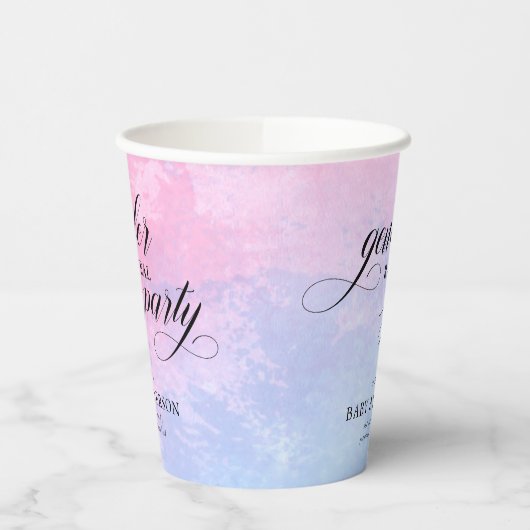 Roze en blauwe Waterverf Genderfeest Papieren Bekers (Links)