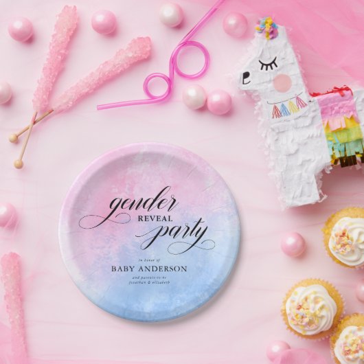 Roze en blauwe Waterverf Genderfeest Papieren Bordje (Feest)