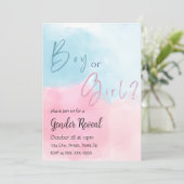 Roze en blauwe Waterverf Genderonderzoek Uitnodigi Kaart (Staand voorkant)