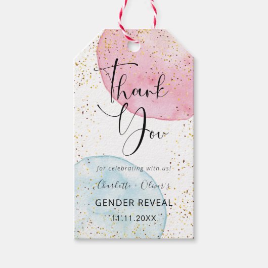 Roze en blauwe Waterverf Genderpartij Cadeaulabel (Voorkant)