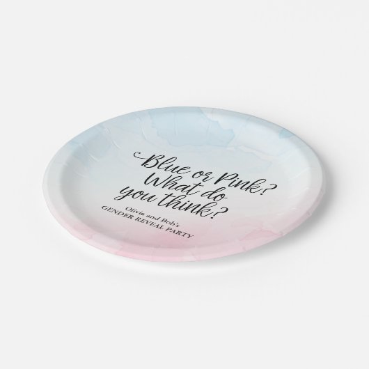 Roze en blauwe Waterverf Geslacht onthullen Baby s Papieren Bordje (Gekanteld)