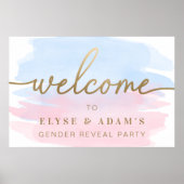 Roze en blauwe Waterverf Geslacht onthullen Welkom Poster (Voorkant)