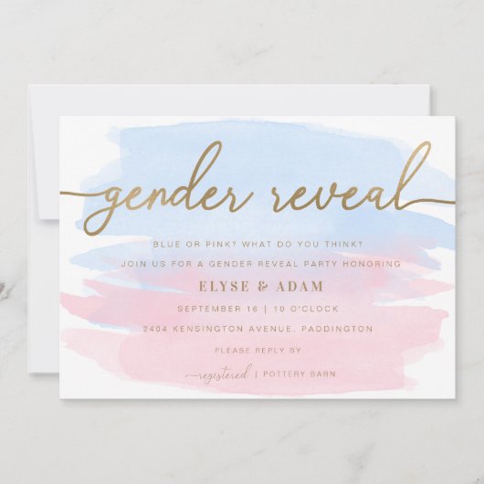 Roze en blauwe Waterverf Gold Gender onthullen Uit Kaart (Voorkant)