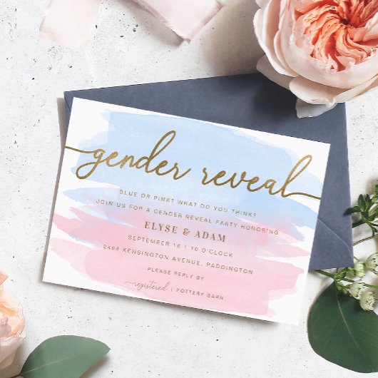 Roze en blauwe Waterverf Gold Gender onthullen Uit Kaart