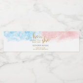 Roze en blauwe Waterverf Gold Glitter Gender onthu Waterfles Etiket (Enkel label)