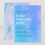 Roze en blauwe waterverf House warming party Uitno Kaart (Voorkant / Achterkant)