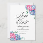 Roze en blauwe Waterverf Hydrangeas Floral Save The Date (Voorkant)