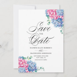 Roze en blauwe Waterverf Hydrangeas Floral Save The Date